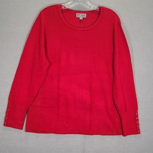 JM Collection Women's Scoope Sweater  Size Large, New Red Amore